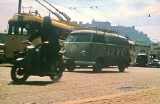 1964 35mm slide VW CAMPER VAN - MOTORBIKE - CONCERTINA BUS -SALZBURG