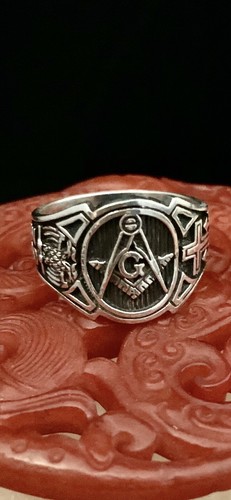 Masonic solid silver band ring - masonic,