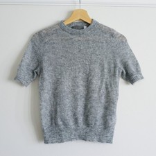 Mint Velvet Mohair Alpaca Blend Short Sleeve Knit Jumper Grey Size S Soft Fluffy