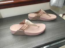 FitFlop Walkstar, Rose Gold Leather/Fabric Toe Post Sliders, Size Uk 9/Eur 43