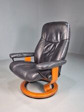 Vintage Norwegian Swivel chair Black Leather Ekornes Stressless  EB8259 MSWI