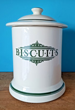 The 1869 Victorian Pottery Ceramic Kitchen Biscuit Barrel In Green & Cream VGC