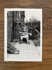 Vintage 1950s Real Photograph Little Girl Toddler With Push Along Dog Toy Walker
