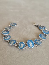 Sterling Silver Vintage Blue Enamel Siam Tennis Bracelet 17cm / 6.75"