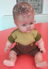 Antique Vintage Original 30s BND Baby Doll Jointed Blinking Eyes Knitted Outfit