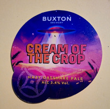BUXTON brewery CREAM OF THE CROP real ale beer pump clip front Derbyshire ufo