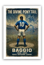 A4 Baggio Retro Art Print – The Divine Ponytail Italy Football Poster Gift