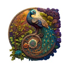 Round Peacock Wooden Jigsaw Puzzle – Irregular Animal Shape Puzzle for Adults