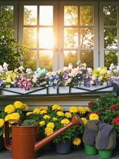 Dolls House Long Flower Planter/box With Flowers