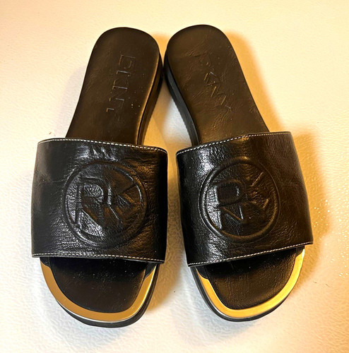 Dkny black leather logo slide - logo,