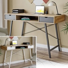 Mid-Century Wood Writing Desk Computer Laptop Bureau with 2 Drawers Home Office