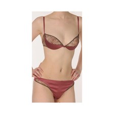 Carine Gilson ROSE Pink/Brown Silk Satin/Lace Quarter Cup Preformed Bra