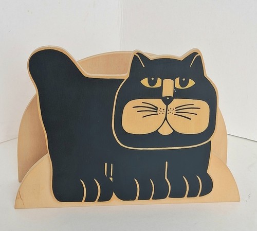 Vintage wooden black cat - wooden,