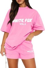 Womens Tracksuit Set Outfits Causal T-Shirts & Shorts Short Sleeve Workout Top