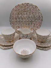 Vintage Imperial Fine English China Tea Set with 22kt Gold Floral Pattern 9pc