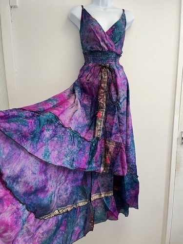 Silk dress long bohemian - dress, tie