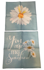 Blue Daisy + Quote Pillow Cover Square Floral, Set of 2, For Indoor/Outdoor Use