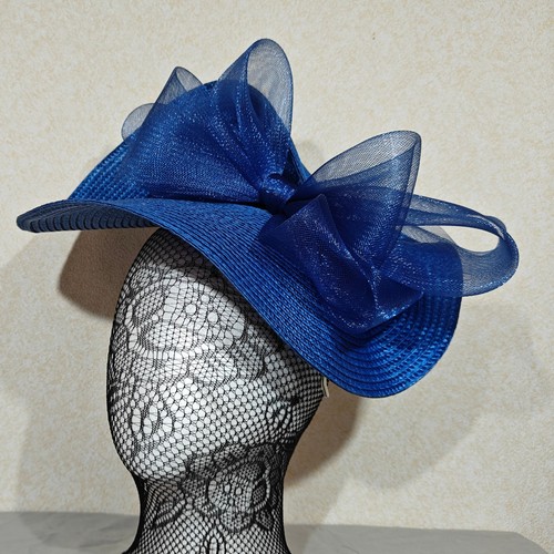 Royal blue straw bow - straw,