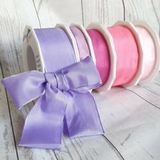 15,25,40mm Faux Silk Wired Ribbon. Blush Pink Lilac Lavender. Wedding Taffeta