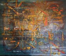 Stunning FRENCH MidCentury Abstract Canvas Painting Vintage Retro