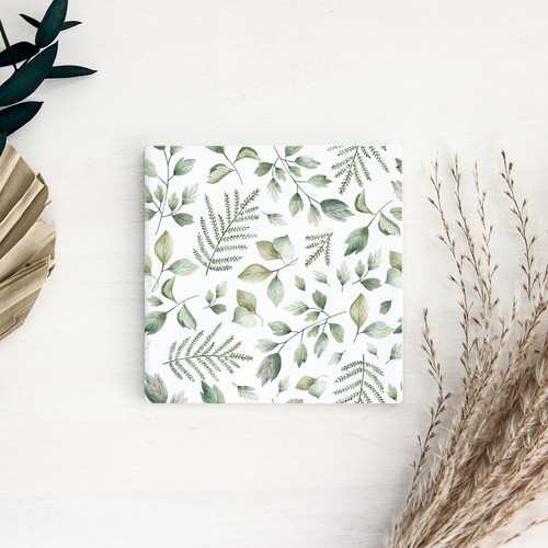 Leaf ceramic coaster square - ceramic,
