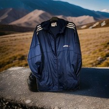 Adidas Shell Jacket hooded Size Extra Large Men's Navy Blue Long Sleeve Full Zip