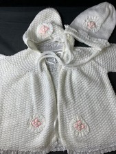 Harrods White Knitted Baby Cardigan with Floral Embroidery 0-3 Months - #1001