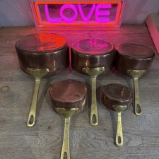 Vintage brass pan set kitchen - vintage,