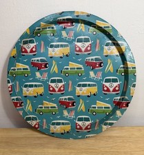 Vintage Volkswagen VW Campervan Print Tray Thin Metal Multi Coloured 32 cm Used