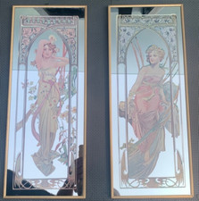 VTG Stained Glass Mirrors In The Style of Alphonse Mucha The Times of the Day