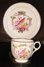 Enchanting Regency Cup & Saucer with Bird and Sunderland Lustre Trim C 1800+