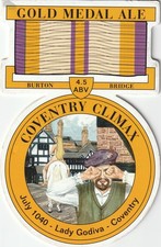 USED PUMP CLIP FRONT - BURTON BRIDGE BREWERY (GOLD MEDAL ALE) - COVENTRY CLIMAX