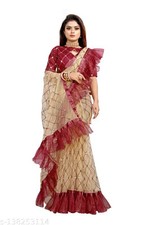 Beige Net Ruffle Saree Party
