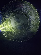 1887 Golden Jubilee Queen Victoria Pressed Glass Bowl uv light reactive 