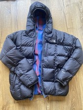 North Face 550 Boys Grey Puffer Coat Jacket Large Reversible Full Zip