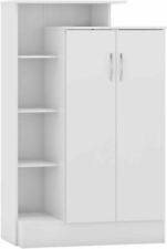Small Petite Wardrobe, Shelves Study Gloss Grey Oyster White Black & Oak Effect