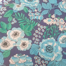 Vtg  70s 80s Large Fabric Remnant Retro  Blue Floral  36"x 90