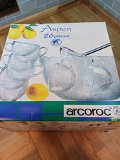 Vintage Arcoroc Aspen 22 Pcs Punch Set Bowl 12 Cups 12 Hooks, Ladle Boxed Unused