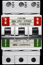GEC LIVERPOOL 32 AMP TYPE 2 M16 TRIPLE POLE MCB CIRCUIT BREAKER VH323/162