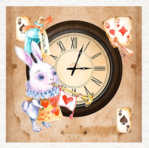 Alice white rabbit - alice, clock