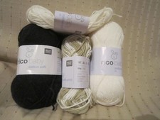 130g - Rico Baby Soft Cotton & Acrylic DK - White/Beige Mix/Black