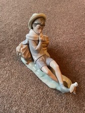 Porcelain Figure Lladro  Boy Resting on Hay Bale with Bird on His Foot#4730