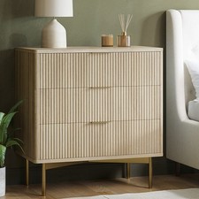 Oak and Gold Ribbed Chest of 3 Drawers - Valencia VLC019