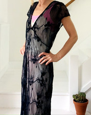 GHOST Black Sheer dress Small embroidered with floral design, midi length