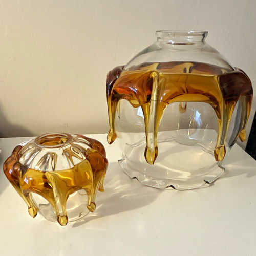 Clear amber art glass drip - art,