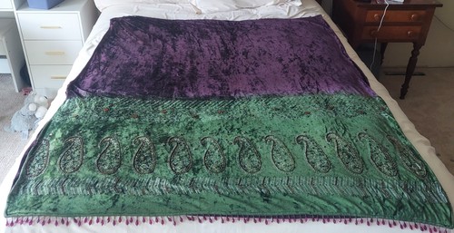 Burgundy green velvet throw - burgundy,