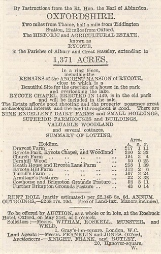 1911 the rycote estate oxford - rycote,