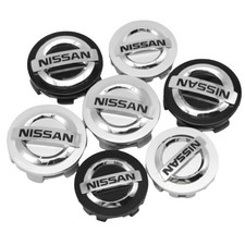 4 x Silver/Black 54mm Plastic Nissan Centre Wheel Alloy Hub Caps