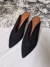 Black Reiss Heels Size 39 EU 6 UK Slip On Mules Sandals Style Suede Leather Shoe