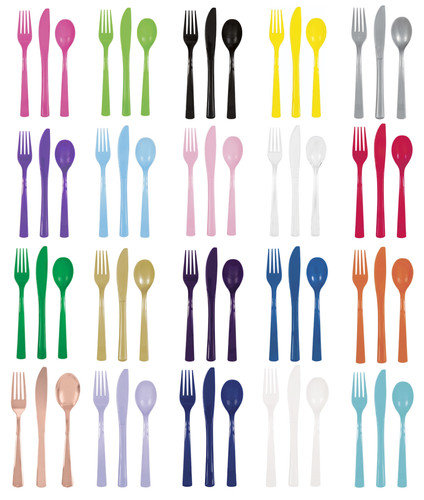Coloured plastic cutlery sets - coloured,